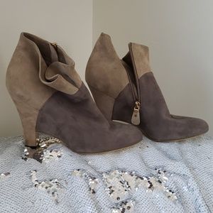 Gold Bottom Lovely Two-Tone Ferragamo Suedo Bootie